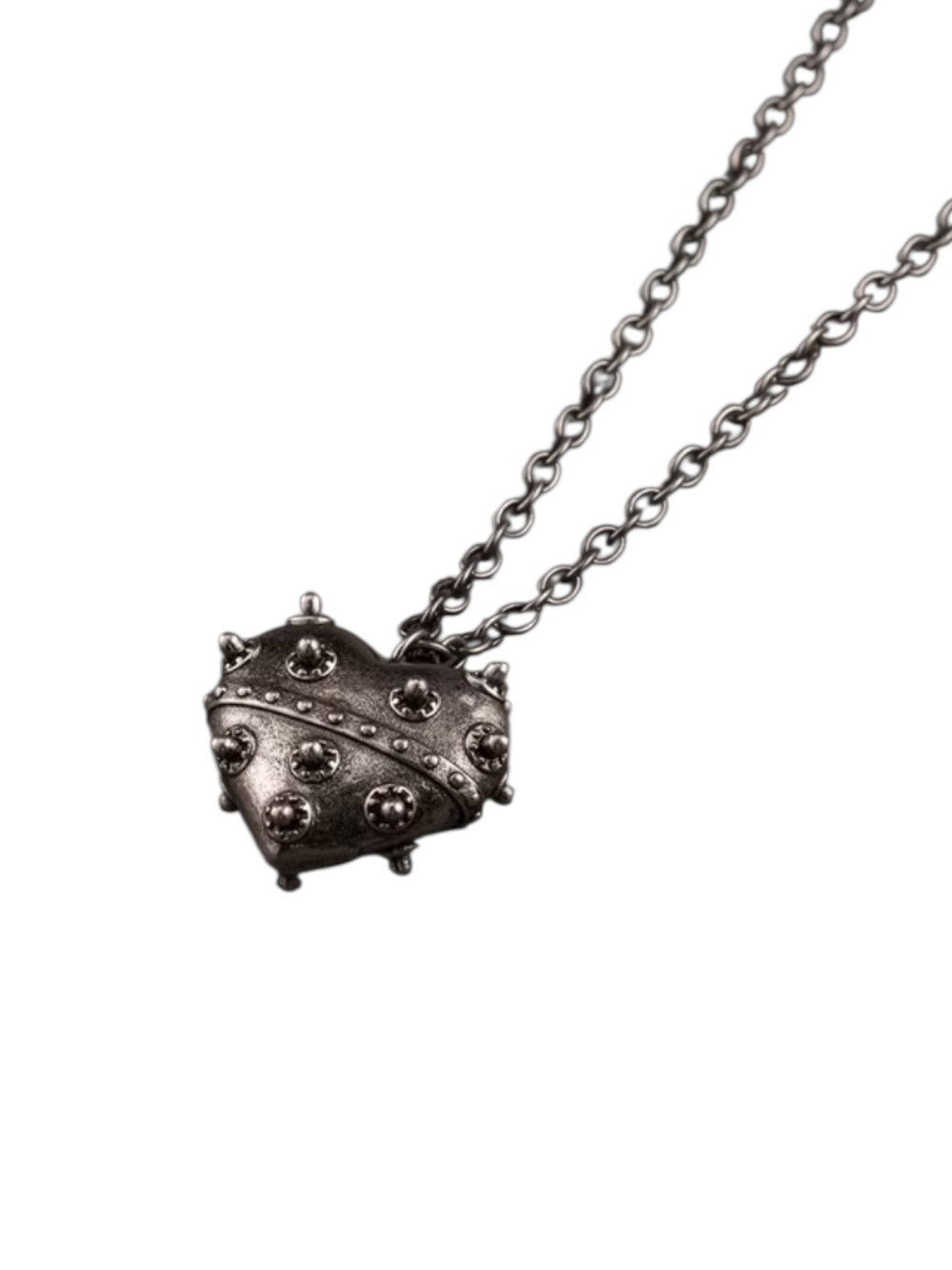 New Stainless Steel Silver Heart Studded Pendant Necklace (Unisex)